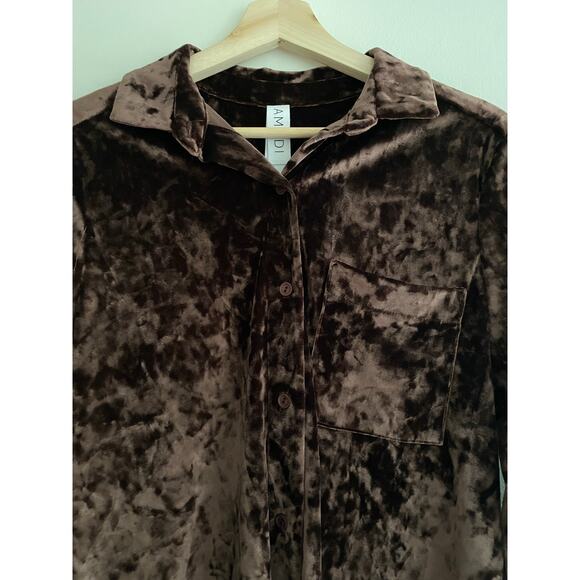 ANTHROPOLOGIE Amadi Brown Crushed Velvet Shirt Size Small - Picture 4 of 6